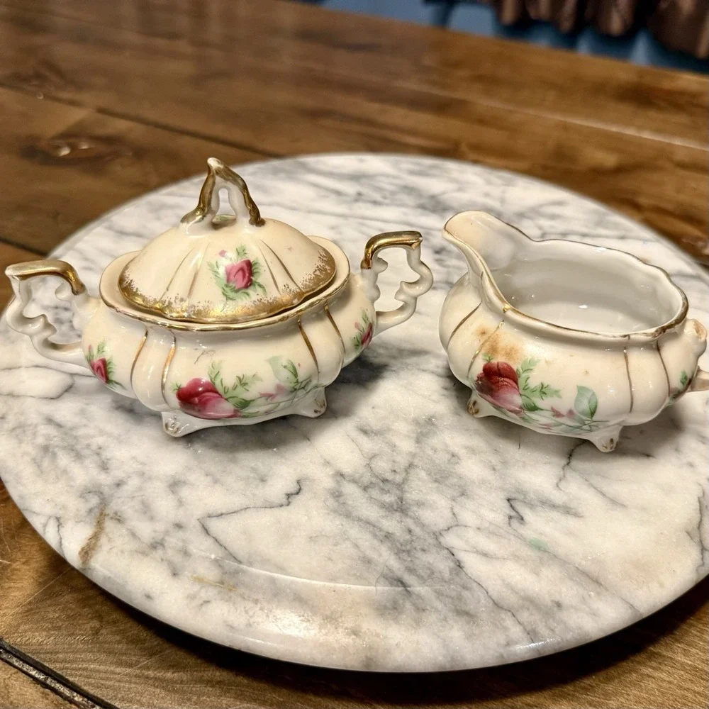 15pc VTG 50s MCM Royal Sealy Japan Moss Rose Porcelain China Miniature Tea Set